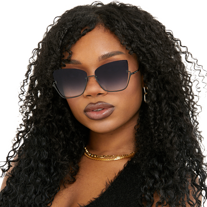 Vixen - Black Lens Black Frame Metal Cateye Sunglasses
