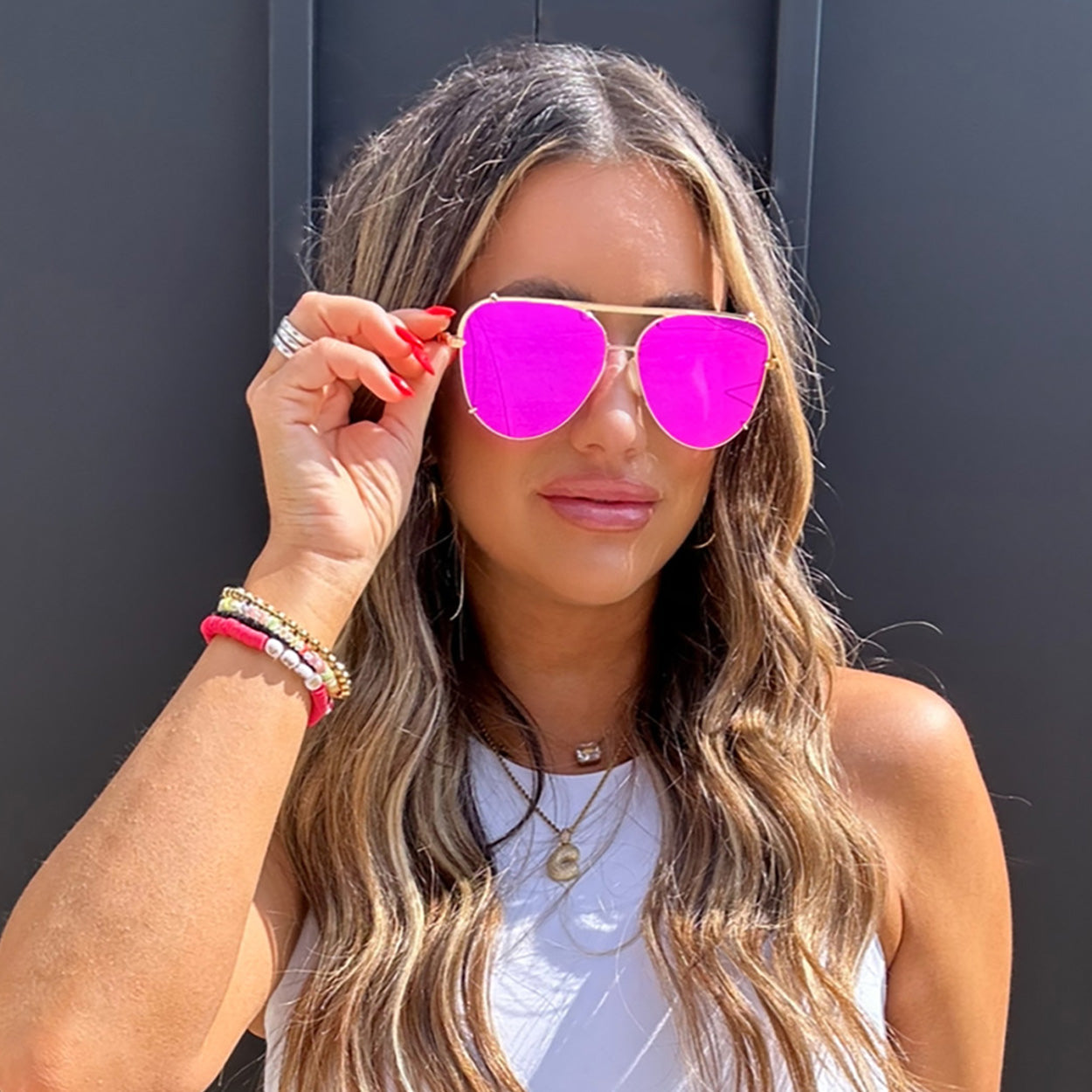 Cristina - Tangle Free - Mirrored Pink Aviator Sunglasses – Fresh