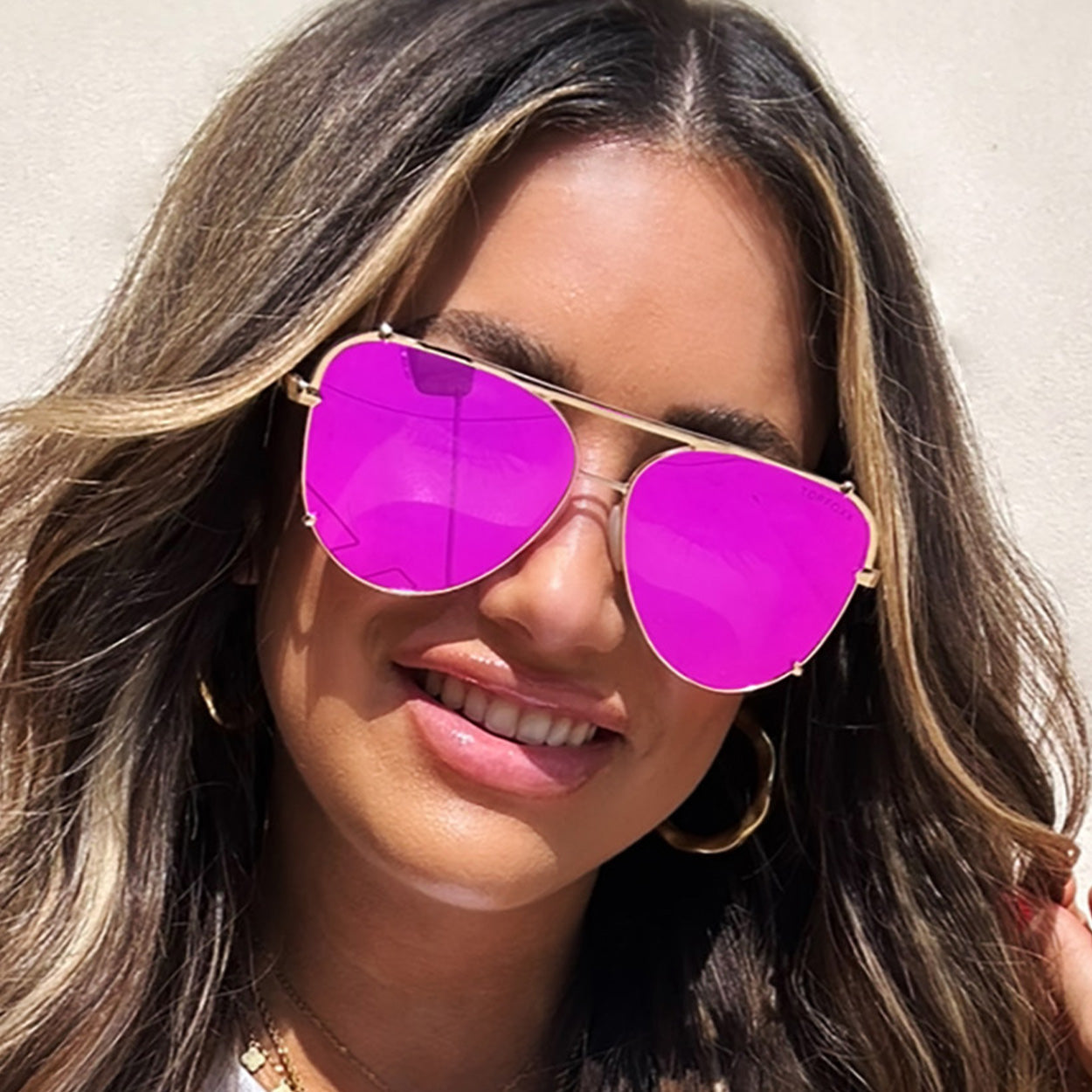 Cristina - Tangle Free - Mirrored Pink Aviator Sunglasses – Fresh