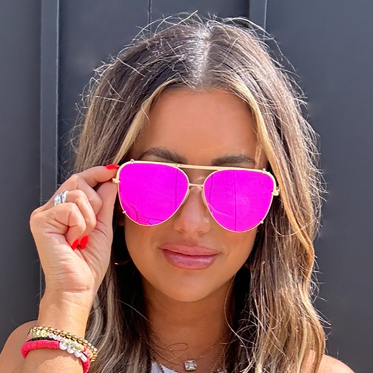 Cristina - Tangle Free - Mirrored Pink Aviator Sunglasses – Fresh